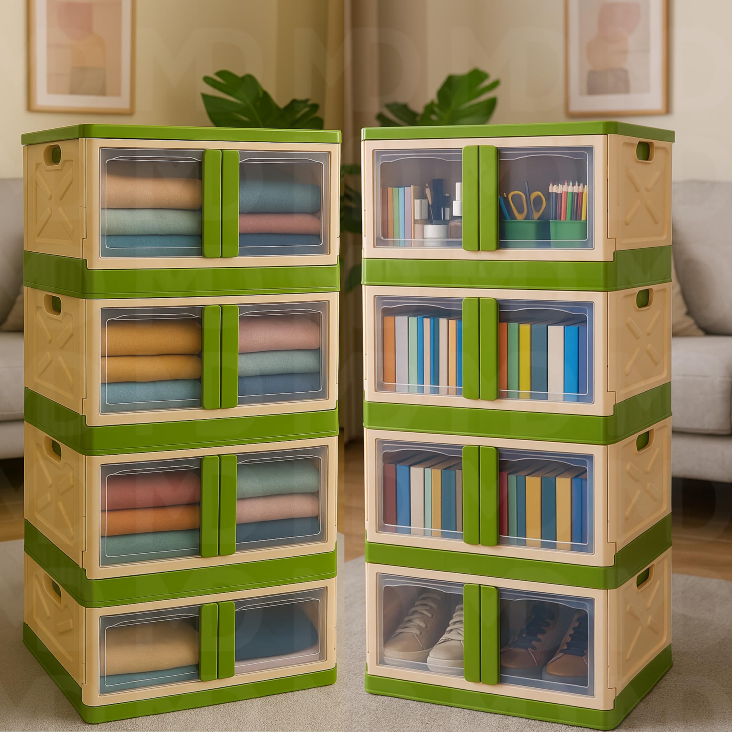 mechdel Collapsible Storage,Cabinet for Storage,Almari, Wardrobe, Cupboard Rack Living Room,Storage Cupboard | Clothes Organizer Rack, 2 Door Cabinet (STORAGE BIN/WHEEL-White, 4PCS)