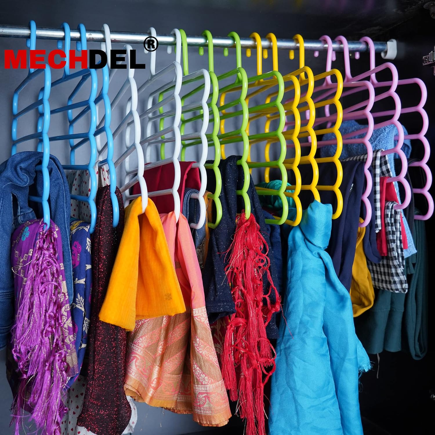 Mechdel 5 Layer Pants Clothes Hanger Wardrobe Storage Organiser Rack, 32l x 1b x 33h cm (Assorted Colour) (3)