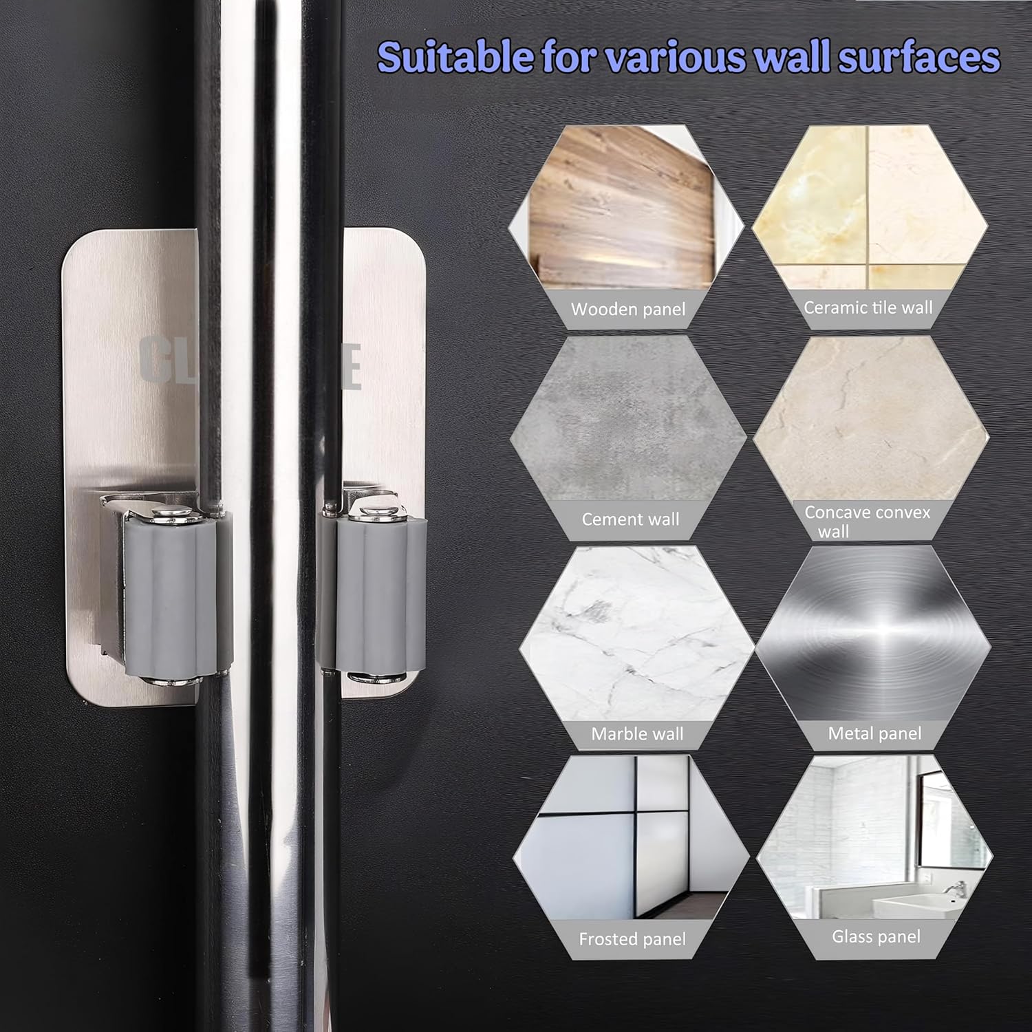 2 Piece Self Adhesive Mop Holder/Wall Mounted Wiper Holder/Storage Organizers/Drill-Free Broom Stick Stand for Home/Indoor-Outdoor/Garage/Commercial/Bathroom Essentials/Umbrella(Grey)