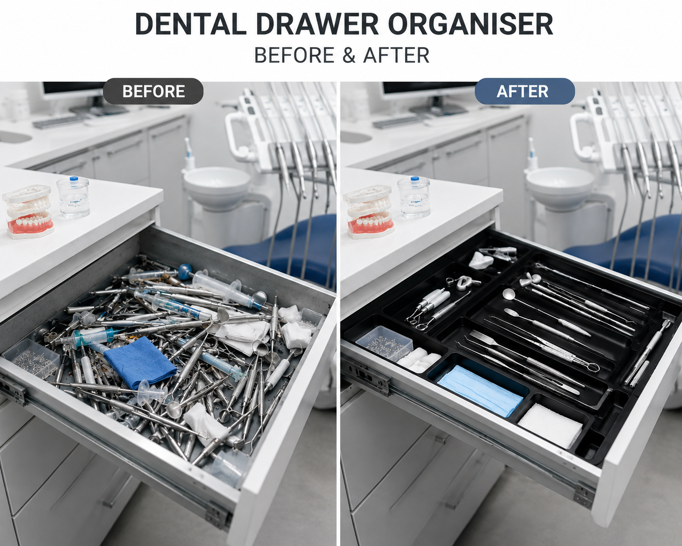MECHDEL Medical Drawer Organiser Tray for Dental Clinic & Hospital Use | Multi-Compartment Plastic Drawer Organizer for Dental Tools, Medical Instruments, Syringe, Cotton & First Aid Accessories | Easy to Wash
