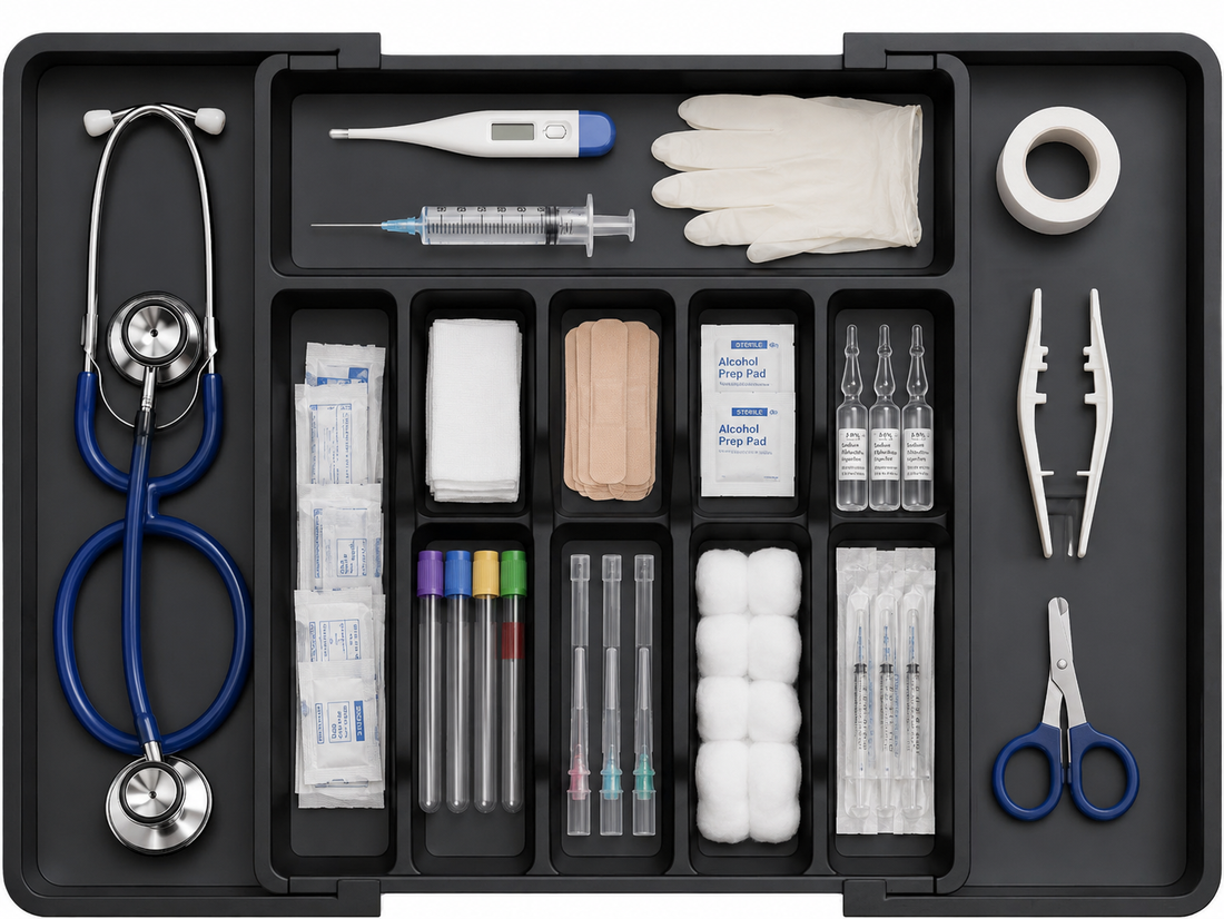MECHDEL Medical Drawer Organiser Tray for Dental Clinic & Hospital Use | Multi-Compartment Plastic Drawer Organizer for Dental Tools, Medical Instruments, Syringe, Cotton & First Aid Accessories | Easy to Wash
