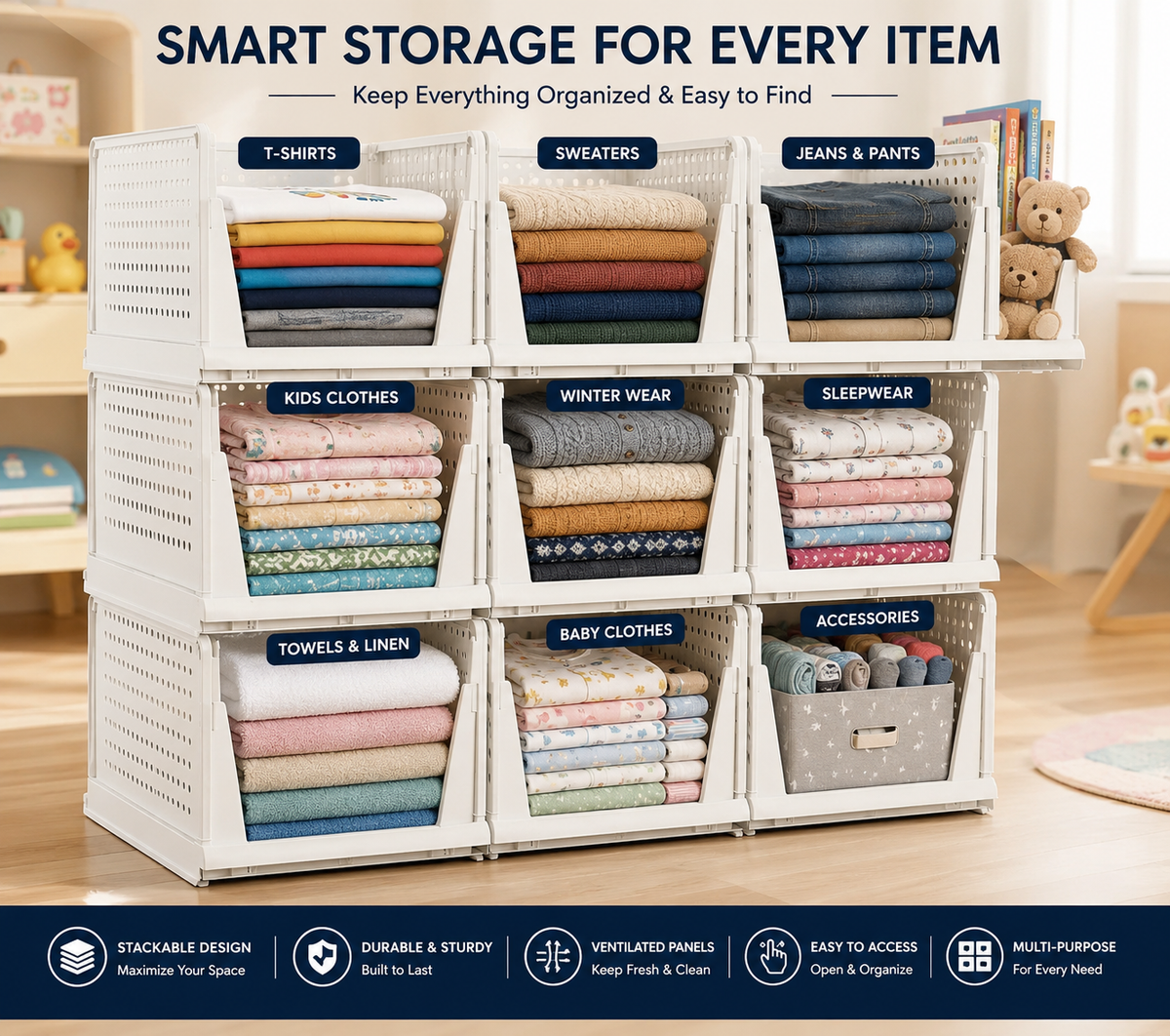 Mechdel Stackable Plastic Wardrobe Cupboard Organizer