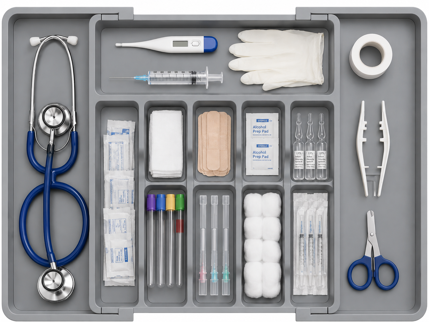 MECHDEL Medical Drawer Organiser Tray for Dental Clinic & Hospital Use | Multi-Compartment Plastic Drawer Organizer for Dental Tools, Medical Instruments, Syringe, Cotton & First Aid Accessories | Easy to Wash