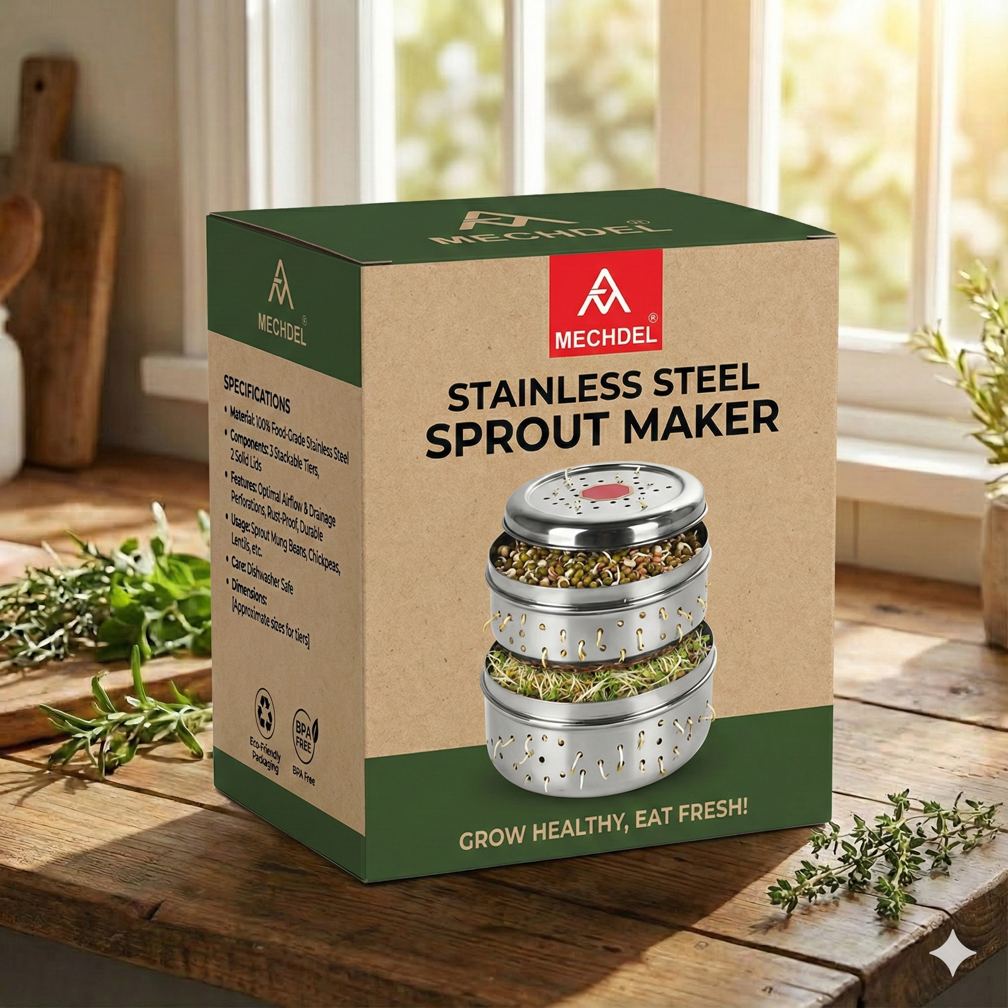 mechdel Stainless Steel Hole Puri Dabbas/Sprout Maker