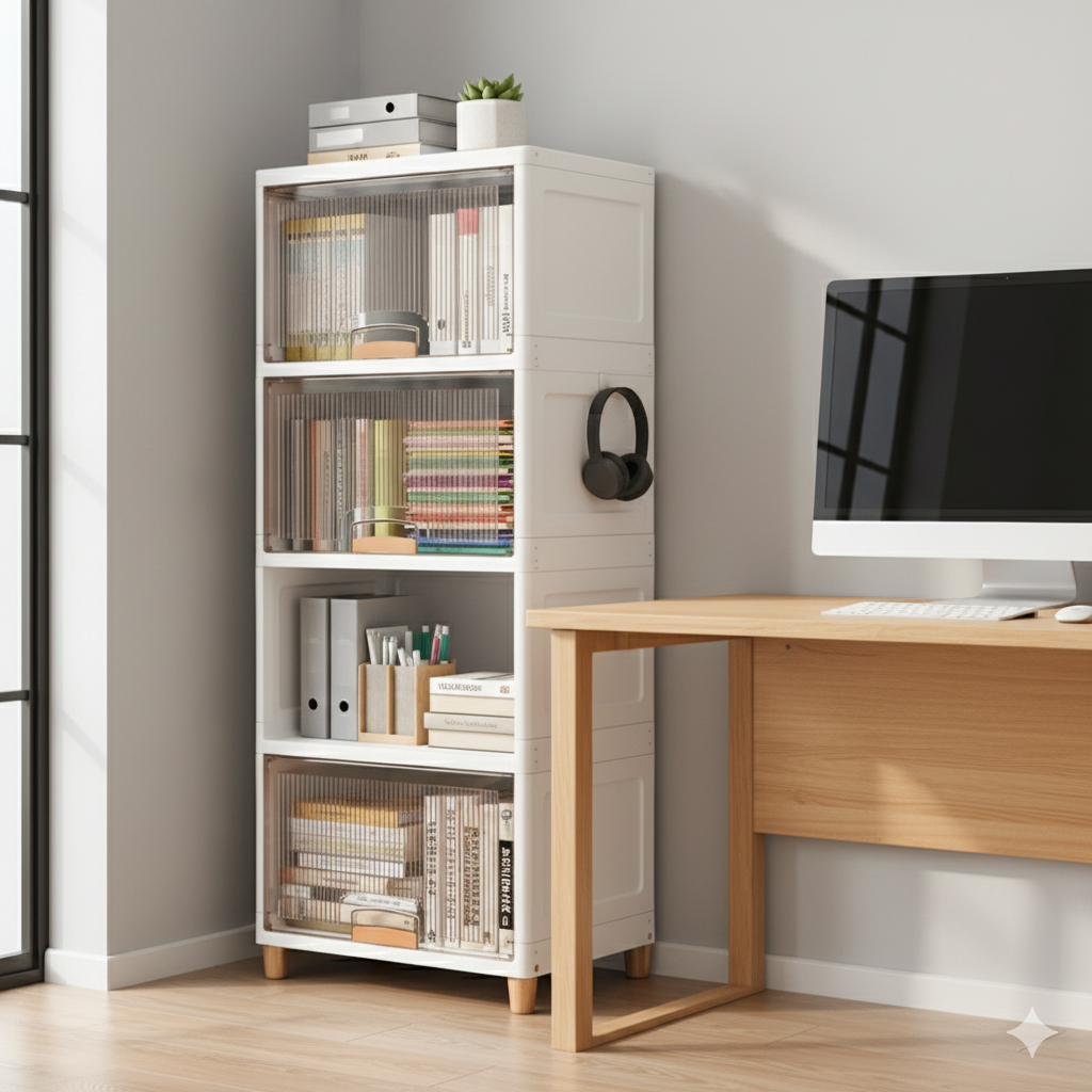 Mechdel Foldable Plastic Cupboard Rack for Clothes Storage - 1 Door Transparent Wardrobe (1PCS, 45 x 38 x 34 Cm)