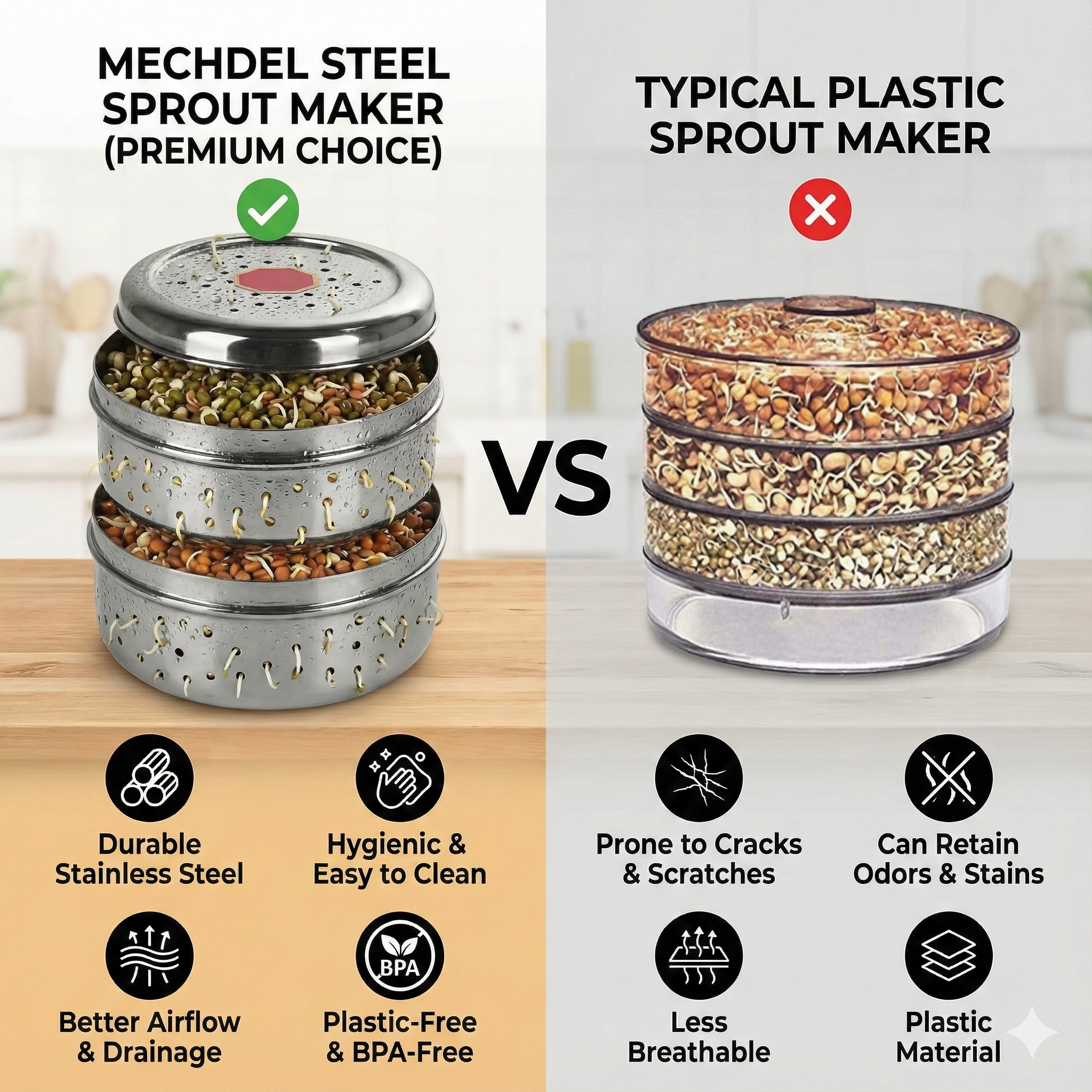 mechdel Stainless Steel Hole Puri Dabbas/Sprout Maker