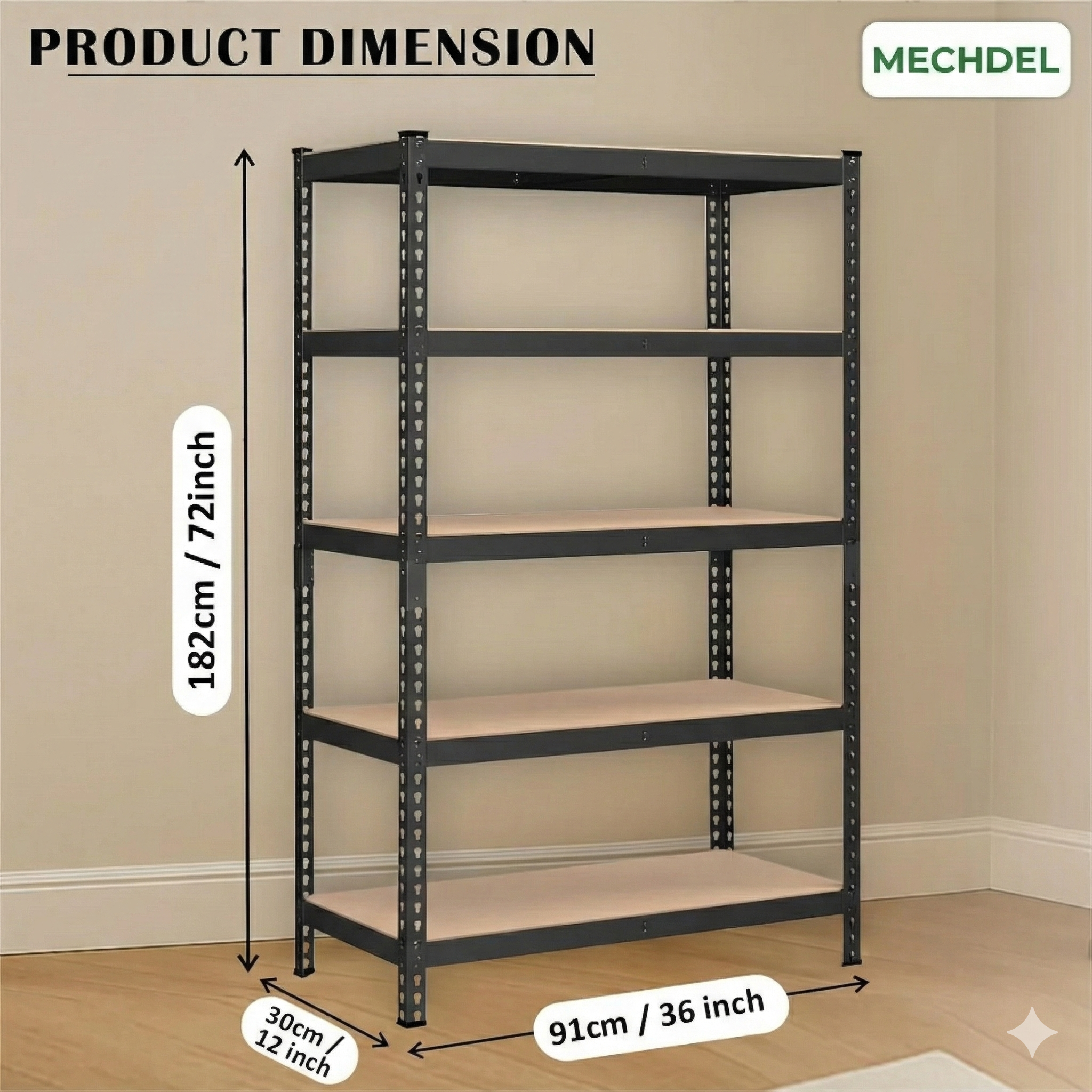 MECHDEL 5-Tier Extra Large Metal Shelf Rack/Adjustable Boltless Shelving Unit/Heavy Duty Display Rack