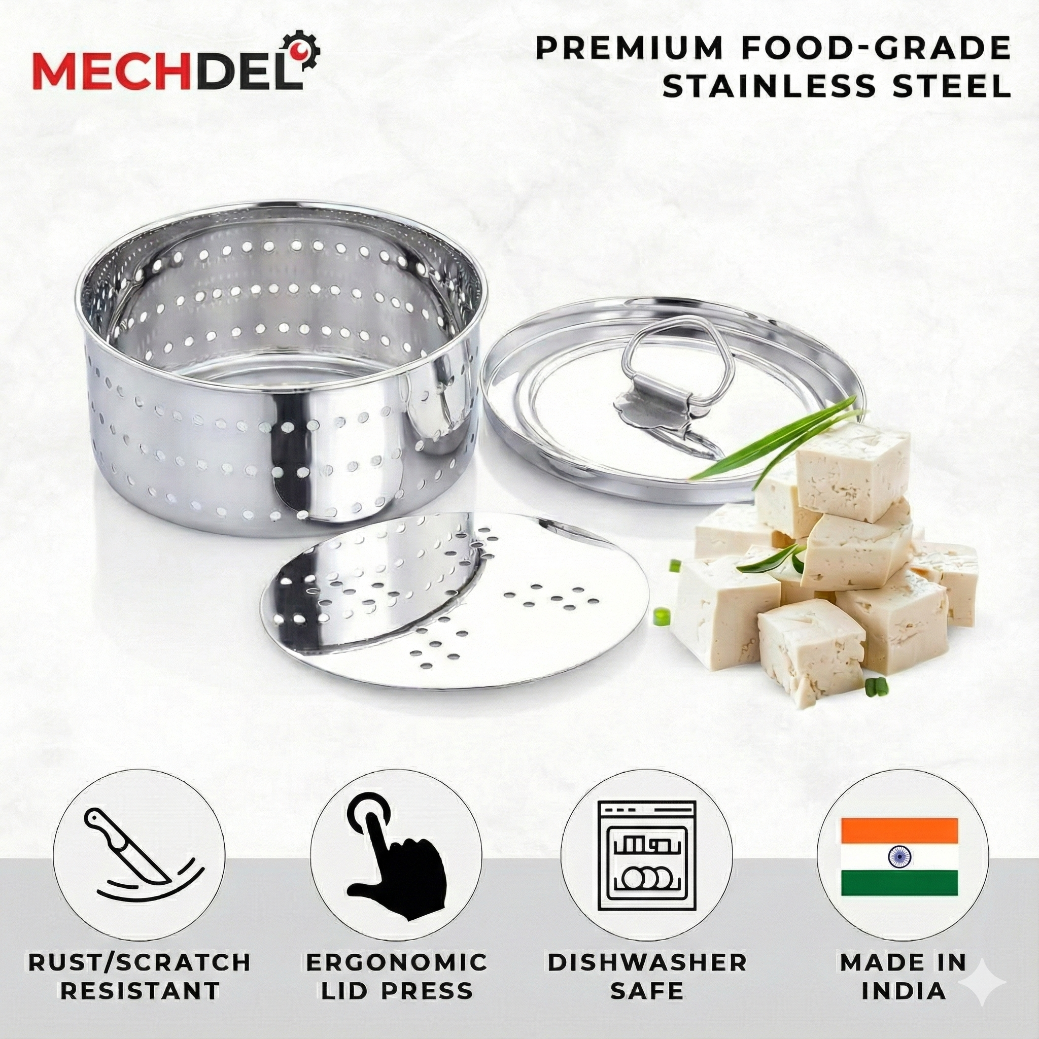 MECHDEL Stainless Steel Paneer Press Maker - Easy to Use Round Shape Mould Machine for Perfect Homemade Tofu or Paneer
