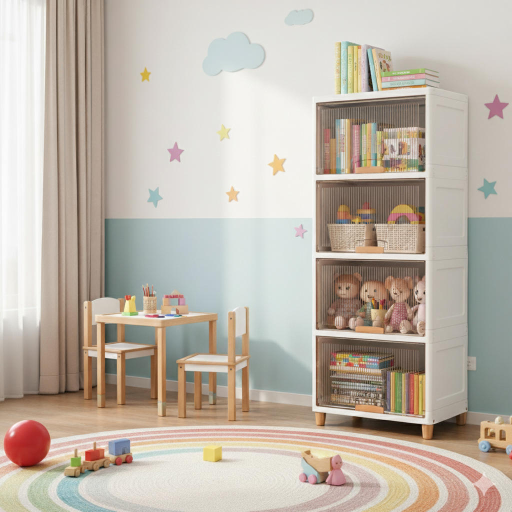 Mechdel Foldable Plastic Cupboard Rack for Clothes Storage - 1 Door Transparent Wardrobe (1PCS, 45 x 38 x 34 Cm)