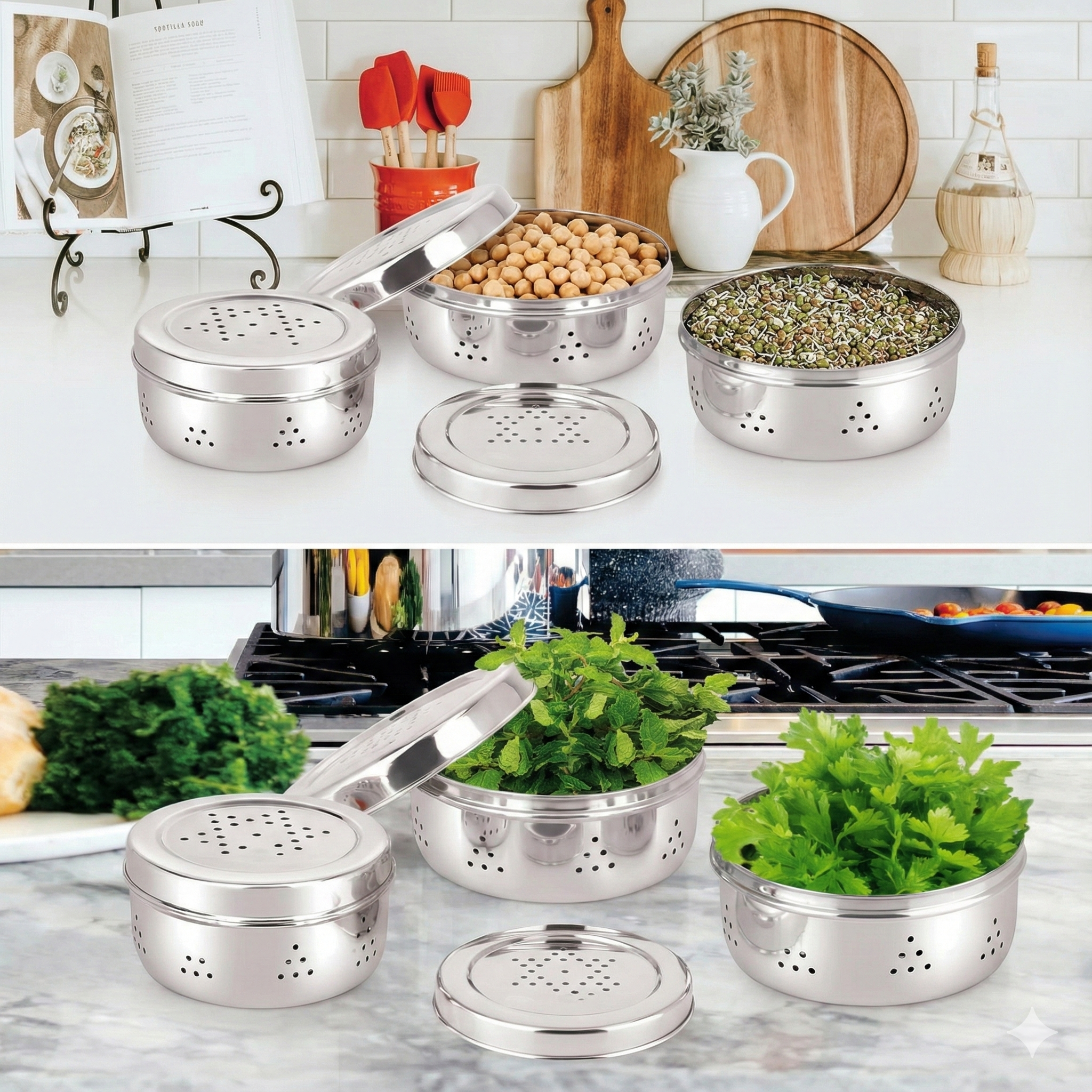 mechdel Stainless Steel Hole Puri Dabbas/Sprout Maker