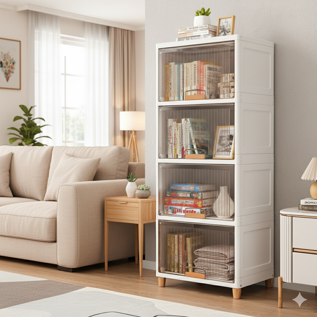 Mechdel Foldable Plastic Cupboard Rack for Clothes Storage - 1 Door Transparent Wardrobe (1PCS, 45 x 38 x 34 Cm)