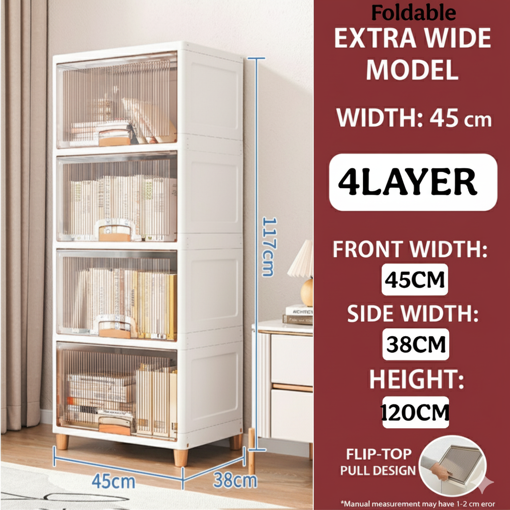 Mechdel Foldable Plastic Cupboard Rack for Clothes Storage - 1 Door Transparent Wardrobe (1PCS, 45 x 38 x 34 Cm)