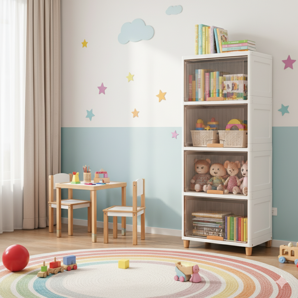 Mechdel Foldable Plastic Cupboard Rack for Clothes Storage - 1 Door Transparent Wardrobe (1PCS, 45 x 38 x 34 Cm)