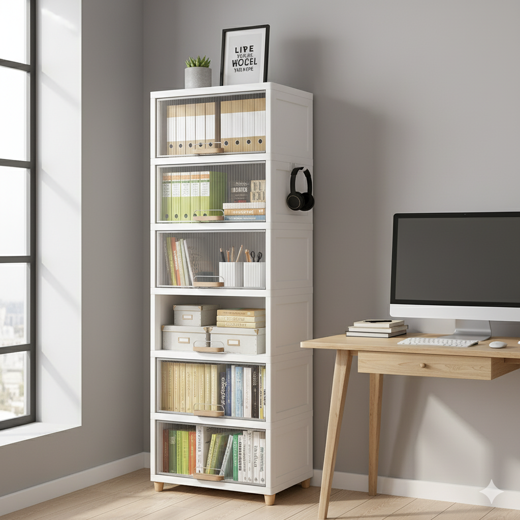 Mechdel Foldable Plastic Cupboard Rack for Clothes Storage - 1 Door Transparent Wardrobe (1PCS, 45 x 38 x 34 Cm)