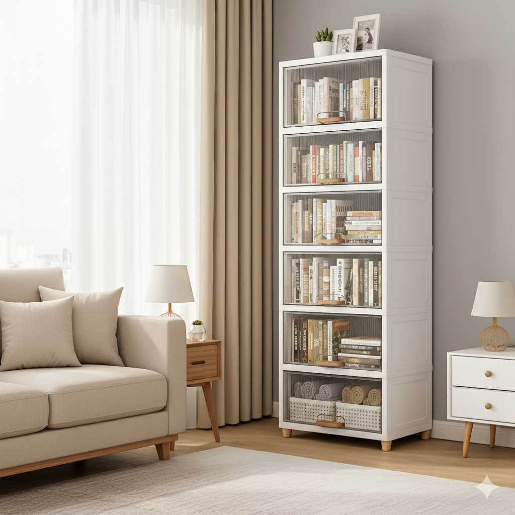 Mechdel Foldable Plastic Cupboard Rack for Clothes Storage - 1 Door Transparent Wardrobe (1PCS, 45 x 38 x 34 Cm)