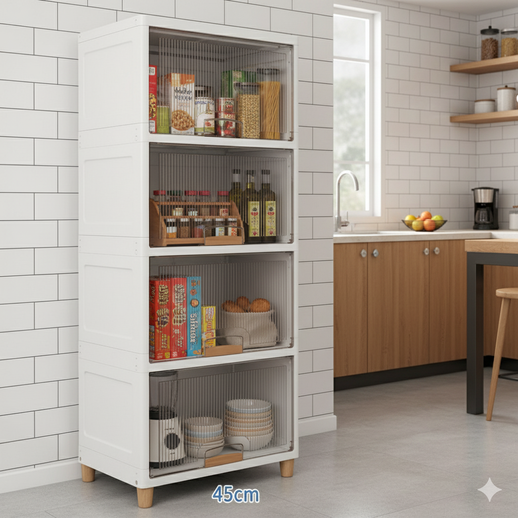 Mechdel Foldable Plastic Cupboard Rack for Clothes Storage - 1 Door Transparent Wardrobe (1PCS, 45 x 38 x 34 Cm)