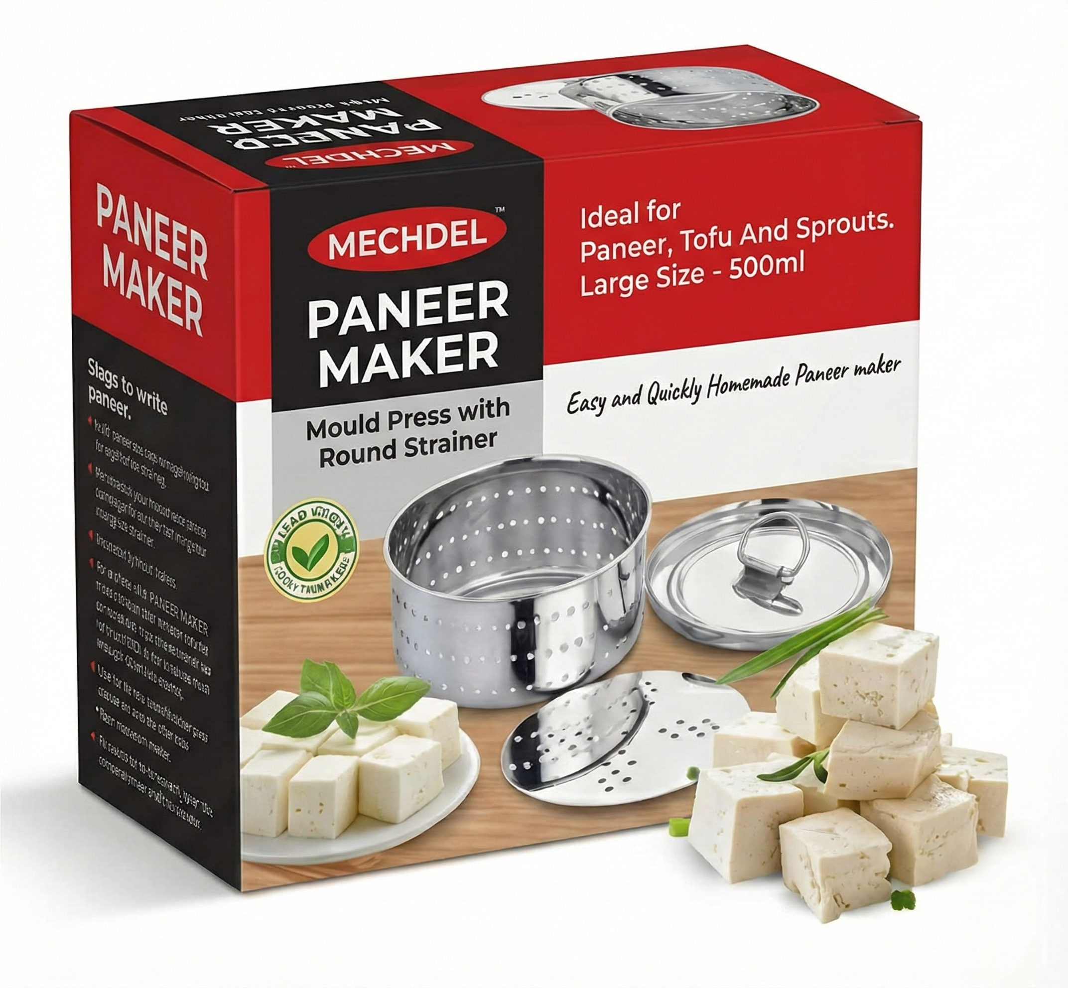 MECHDEL Stainless Steel Paneer Press Maker - Easy to Use Round Shape Mould Machine for Perfect Homemade Tofu or Paneer