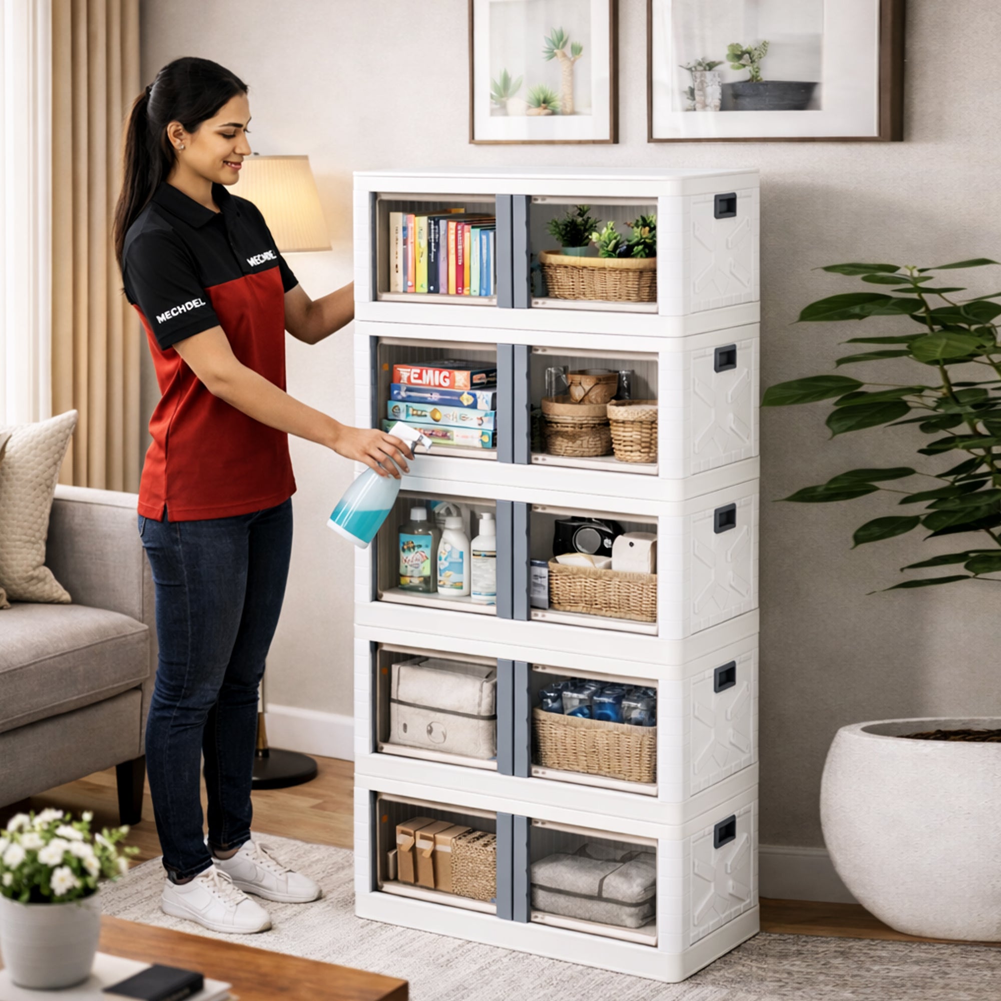 Mechdel Clothes Organizer Rack, 2 Door Storage Bin