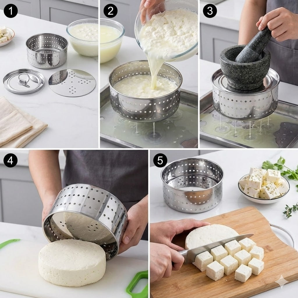 MECHDEL Stainless Steel Paneer Press Maker - Easy to Use Round Shape Mould Machine for Perfect Homemade Tofu or Paneer